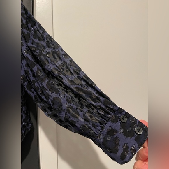 KATE SPADE WILD ONES NAVY LEOPARD CLIP DOT BOW BLOUSE SIZE XL GENTLY WORN - Picture 5 of 12